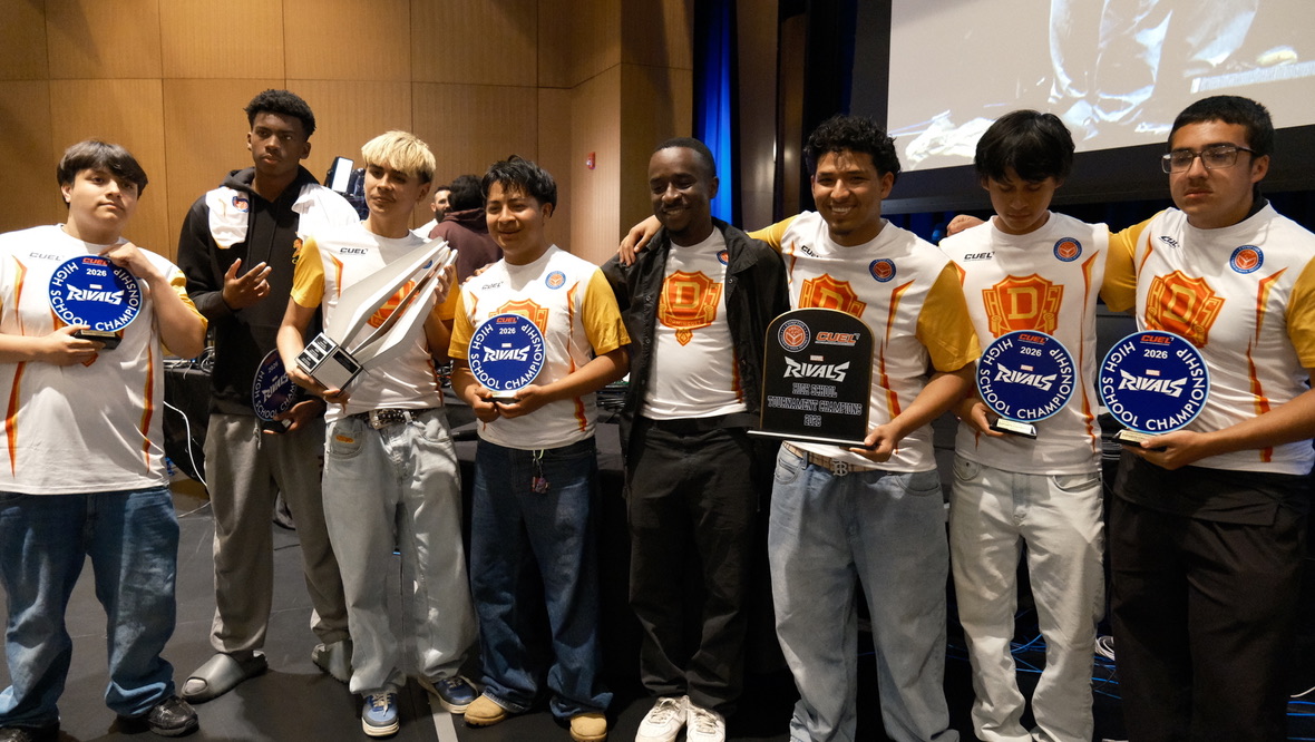 Students representing Compton Unified schools at a live esports event